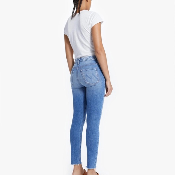 MOTHER Light Blue High-Rise Skinny Jeans with Knee Rips - Picture 2 of 10